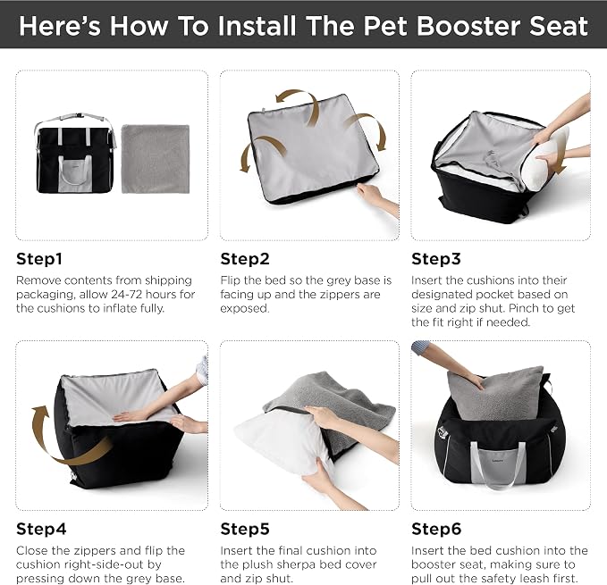 Lesure Small Dog Car Seat for Small Dogs - Soft Dog Booster Seat for Car with Storage Pocket and Clip-On Safety Leash and Thickened Memory Foam Filling, Pet Travel Carrier Bed Brown