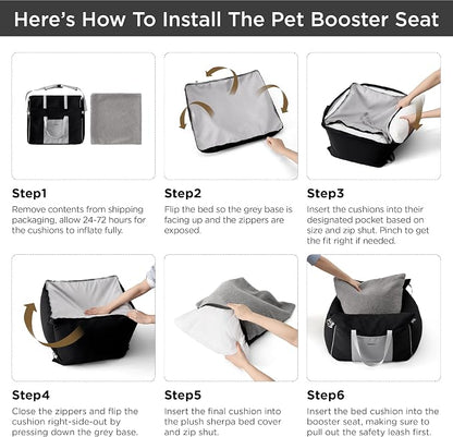 Lesure Small Dog Car Seat for Small Dogs - Soft Dog Booster Seat for Car with Storage Pocket and Clip-On Safety Leash and Thickened Memory Foam Filling, Pet Travel Carrier Bed Brown