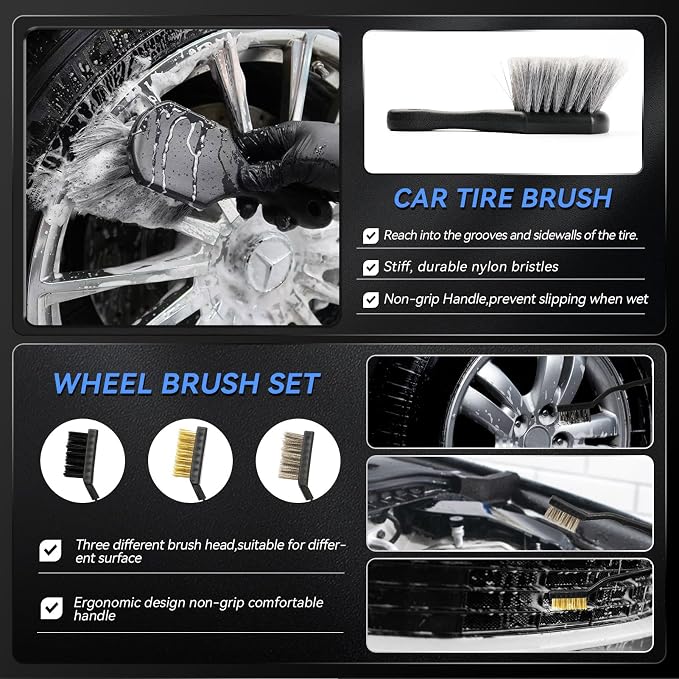 COOGEO 29Pcs Car Detailing Kit,Compelete Car Cleaning Kits Interior Cleaner with Detailing Brushes,Drill Brush Heads,Car Wash Kit with Cleaning Gel,Wash Mitt,Car Hooks,Car Care Gift for Men
