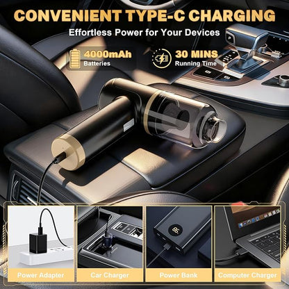 Cozylady Handheld Car Vacuum Portable Cordless, High Power 6 in 1 Vacuum Cleaner & Air Duster & Air Blower with 4000mAh Brushless Motor and Multi-Nozzles for Car, Home, Office, Camping, Pet (25kpa)