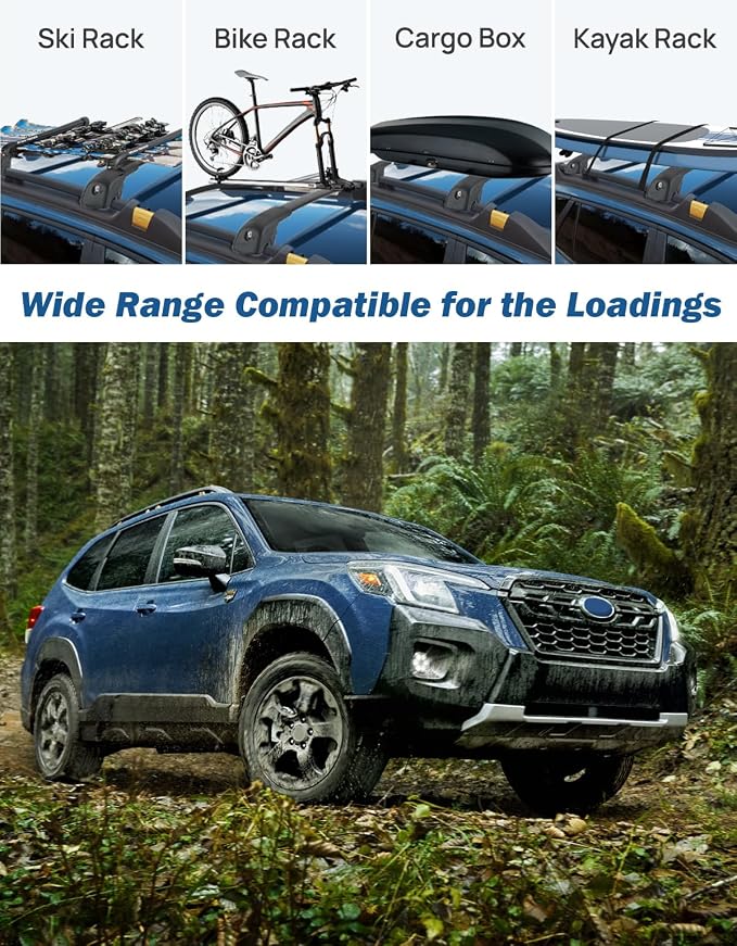 JOYTUTUS Car Roof Rack Cross Bars Compatible with Subaru Forester Wilderness 2022-2026 with Lock, 300LB Aluminum Crossbars for Roof Racks Suitcases Kayaks Canoes Bikes Skis Snowboard