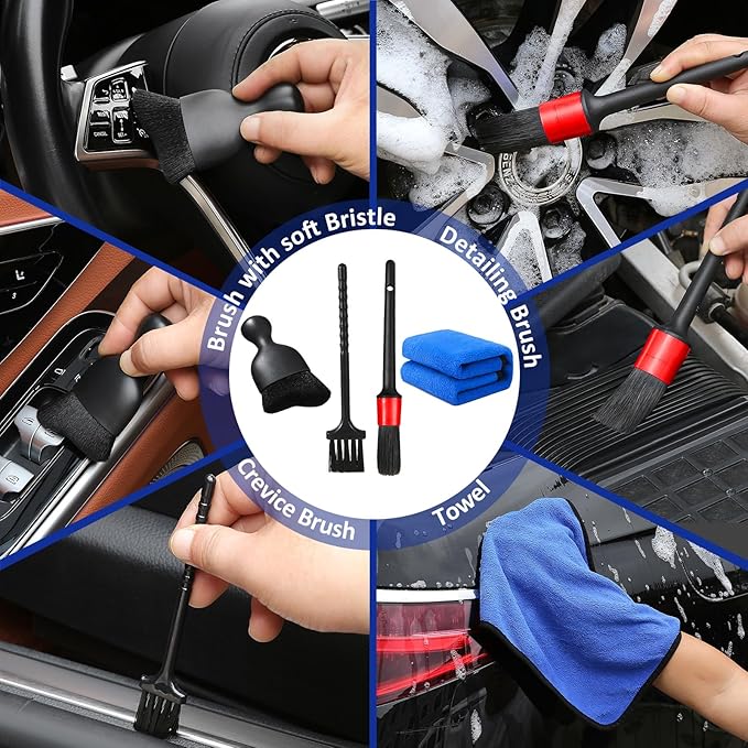 Qydipclin 10pcs Windshield Cleaning Tool Inside Car Window Cleaner Wash Kit with 4 Reusable Microfiber Pads 1 Spray Bottle and Extendable Handle Interior Auto Glass Wiper Kit, Blue&Gray