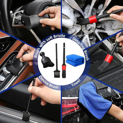 Qydipclin 10pcs Windshield Cleaning Tool Inside Car Window Cleaner Wash Kit with 4 Reusable Microfiber Pads 1 Spray Bottle and Extendable Handle Interior Auto Glass Wiper Kit, Blue&Gray