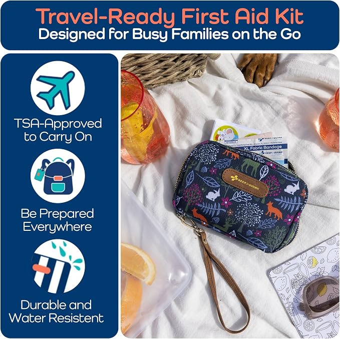 KeepGoing Travel First Aid Kit for Kids – 130 Pc. for Car, Home, Purse, Diaper Bag & Backpack with Latex-Free Bandages - Mini First Aid Kit Travel Size TSA-Approved
