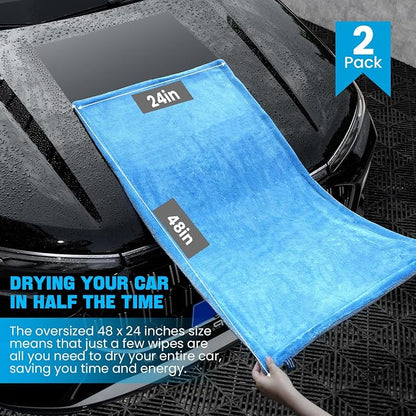 TTRCB 2 Pack Car Drying Towels (48" x 24"), Extra Large Microfiber Towels for Cars, 1400 GSM Ultra-Absorbent, Streak Free, Double Twisted-Loop Drying Towels Car Detailing for SUV, RV, Trucks