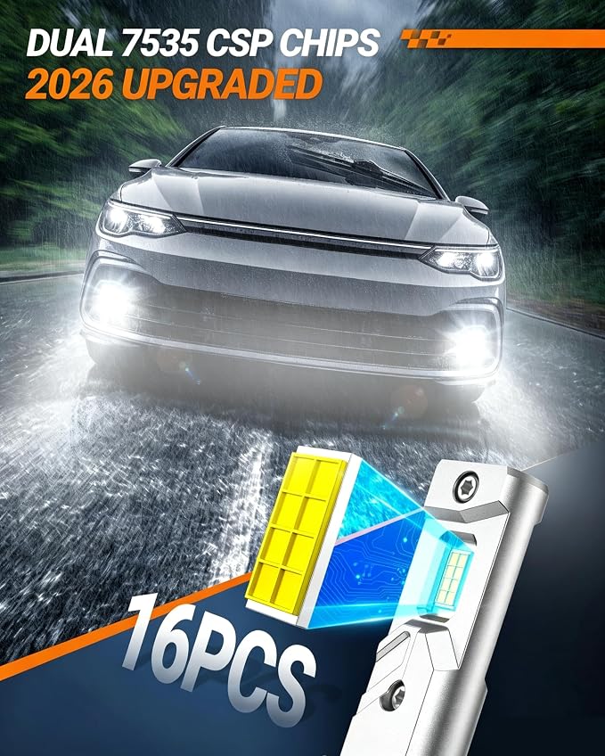 SEALIGHT H11 LED Fog Light Bulb, 20000LM 6500K Cool White, H16 H8 LED Fog Lights Brighter Road Visibility in Fog & Rain, Copper Cooling System, Plug-N-Play, Pack of 2