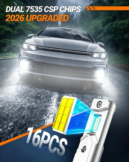 SEALIGHT H11 LED Fog Light Bulb, 20000LM 6500K Cool White, H16 H8 LED Fog Lights Brighter Road Visibility in Fog & Rain, Copper Cooling System, Plug-N-Play, Pack of 2