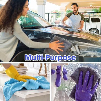 Shimeyao 30 Pcs 16 x 16 Inch Edgeless Microfiber Plush Towels for Cars Detailing Drying Wash Polishing Absorbent Cleaning Cloths, 500 GSM (Blue, Light Blue, Black, Grey, Red)