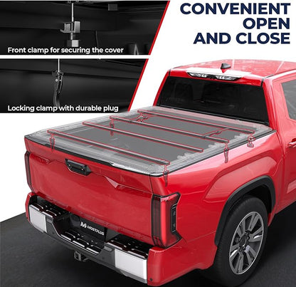 MOSTPLUS 6.5 FT Quad Fold Soft Truck Bed Tonneau Cover Compatible with 2007-2021 Toyota Tundra Fleetside for Models with The Deckrail System 6.5 FT Bed -78.7 inch On Top