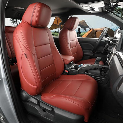 coverdream Tacoma Hybrid Seat Covers Full Set for 2024-2026 Toyota Tacoma TRD Sport,TRD Off-Road,Limited,Trailhunter Pickup,Fully Covered,Waterproof Leather Car Seat Protector (Wine Red)
