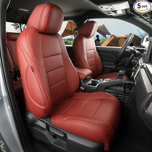 coverdream 2024 2025 2026 Tacoma Seat Covers Full Set for Toyota Tacoma 4th Gen Double/Crew Cab SR,SR5,TRD Sport,TRD Off-Road,Limited,Fully Covered,Waterproof Leather Car Seat Protector(Wine Red)