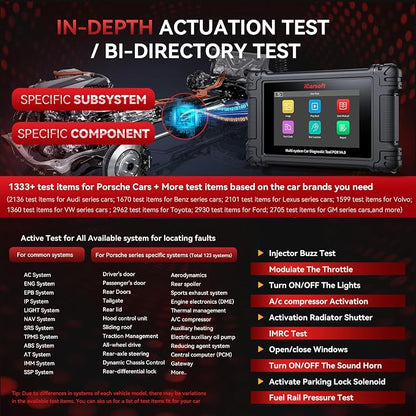 iCarsoft POR V4.0 Bidirectional Diagnostic Tool for Porsche + 2 Extra Car Brands, OBD2 Scanner with 1333 Test Items/ 29 Services (177 Subservices)/ 66 Extra Services/Battery Registration-Free Update