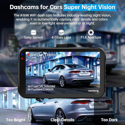 Dash Cam Front and Rear, Dash Camera for Cars WiFi/APP Control Dual Dashcam W/ 64GB Card, 2.5K Dash Cam Front+1080P Rear Car Camera W/Super Night Vision, Loop Recording, G-Sensor, Max Support 256GB