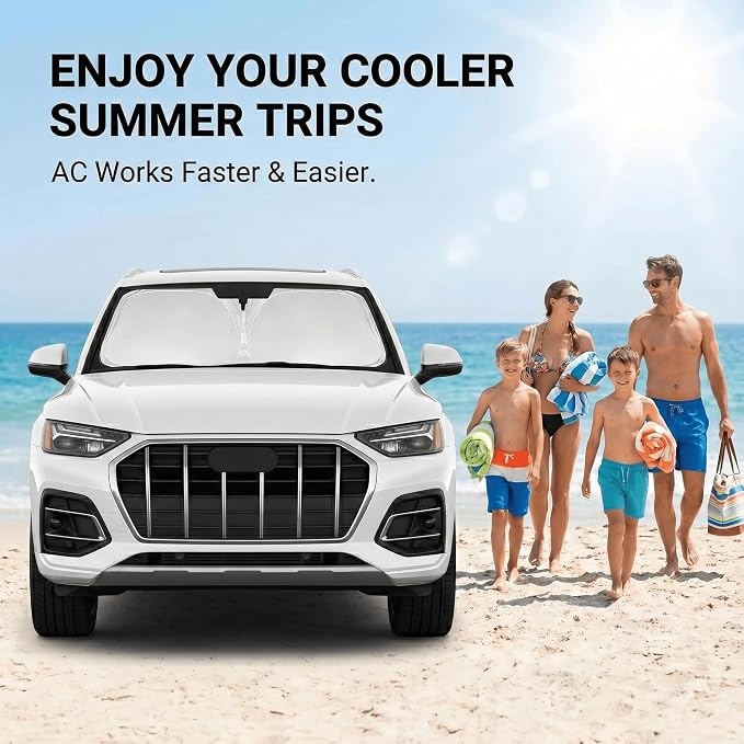 Windshield Sun Shade for Audi Q7 2016-2026 Sunshade Front Window Shade Custom Fit Q7 Accessories Sun Visor Foldable Shade Blocks UV Rays Accessories