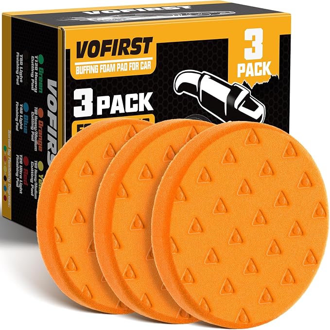 3 Pcs Polishing Pad, Orange Heacy Cut Buffing Pads, 5.5 Inch Face for 5 Inch 125mm Backing Plate Compound Buffing Sponge Pads for Car Buffer Boat Polisher Compounding, Polishing & Waxing