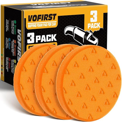 3 Pcs Polishing Pad, Orange Heacy Cut Buffing Pads, 5.5 Inch Face for 5 Inch 125mm Backing Plate Compound Buffing Sponge Pads for Car Buffer Boat Polisher Compounding, Polishing & Waxing