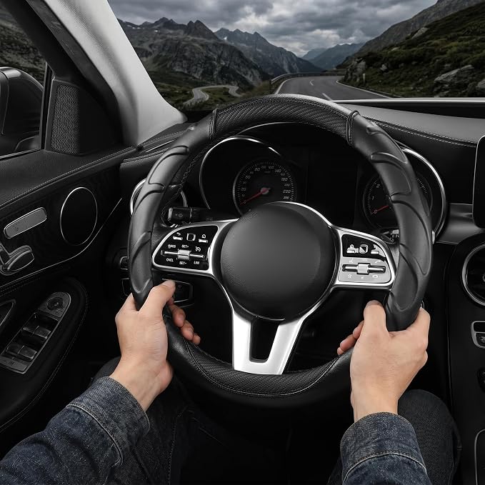 West Llama Truck Steering Wheel Cover for Ford F-150 F-250 F-350 Expedition Ram 1500 2500 3500 Tacoma Tundra, Anti-Slip Grip, 15.5-16 Inch Large Car Steering Wheel Cover (Large Size-Black)