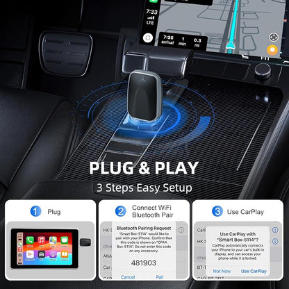 Plug and Play CarPlay Wireless Adapter for Apple iPhone Wireless Android Auto,Fast Auto Connect USB A/Type-C with 927+ Models from 2015 / iOS 10+ / Android 11+