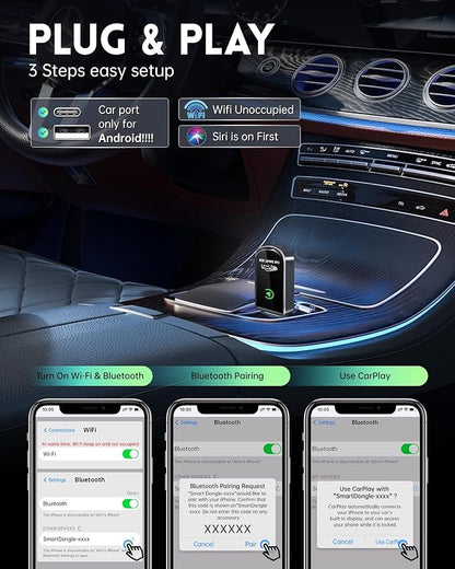 Amzfeel Wireless Carplay Adapter for Apple iPhone, Mini Bluetooth Dongle Convert Factory Wired to Wireless Car Play Plug & Play Auto Connect, Low Latency, GPS Units for Cars 2015+ (Brushed Gery)
