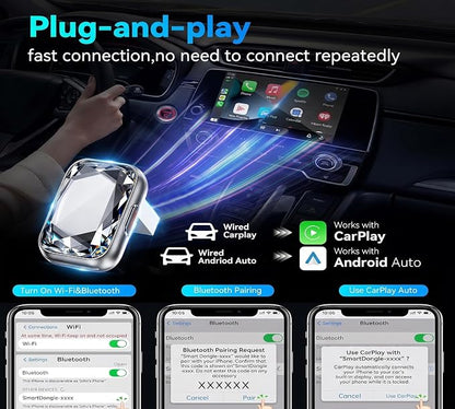 Diamond Wireless CarPlay Adapter for Apple CarPlay & Android Auto, 2-in-1 Mini Crystal Design, Plug & Play, 5G Fast Auto Connect, Stable Low Latency, for Factory Wired CarPlay Cars