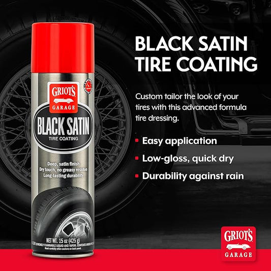 Griot's Garage Black Satin Tire Coating, Provides a Low-Gloss, Satin Finish, Non-Greasy, Long-Lasting, Quick-Drying, Easy-to- Use, No Mess, 10951, 15oz