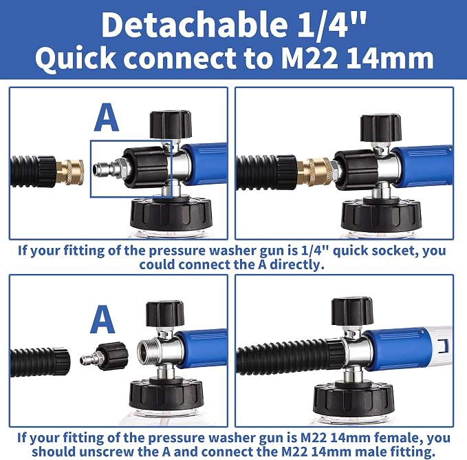 Foam Cannon for Pressure Washer with Dual Connector Accessory, FENG PAI Dual Lance Soap Cannon, Double Tip Soap Attachment for Foam Blaster, 1/4" Quick Connect, 3600 PSI