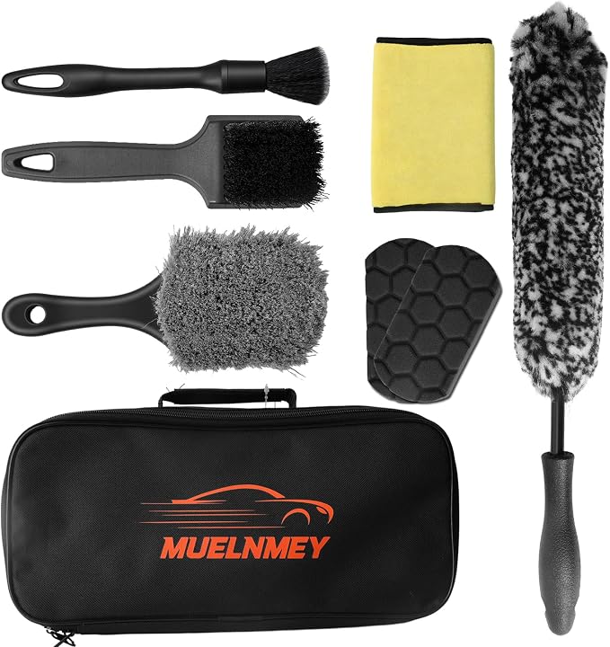 8PCS Car Wheel Brush kit,Wheel Cleaner Brush, Microfiber Cleaning Cloth,Soft Bristle Rim Brush,Tire Polishing Application Pad,Drying Towel.Tire Cleaning Brush Kit for Trucks, Cars, RVs