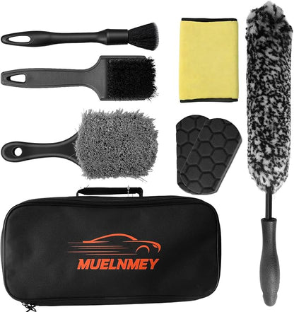 8PCS Car Wheel Brush kit,Wheel Cleaner Brush, Microfiber Cleaning Cloth,Soft Bristle Rim Brush,Tire Polishing Application Pad,Drying Towel.Tire Cleaning Brush Kit for Trucks, Cars, RVs