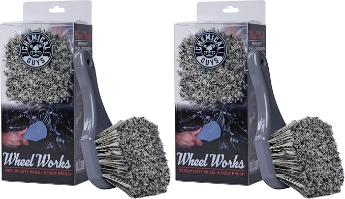 Chemical Guys ACCG09 Wheel Works Medium Duty Wheel & Body Brush, (Safe for Cars, Trucks, SUVs, RVs, Motorcycles, & More) Gray (Pack of 2)