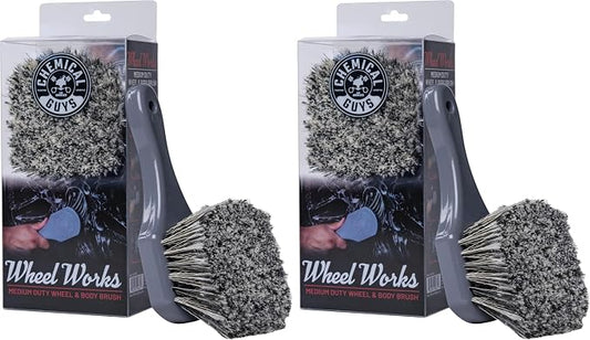 Chemical Guys ACCG09 Wheel Works Medium Duty Wheel & Body Brush, (Safe for Cars, Trucks, SUVs, RVs, Motorcycles, & More) Gray (Pack of 2)