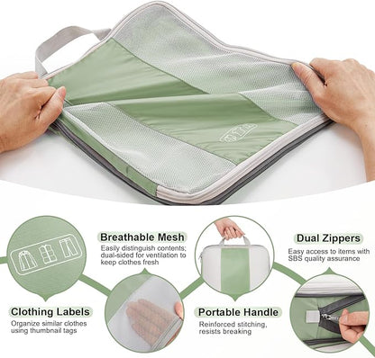 OlarHike 10-Pack Compression Packing Cubes for Travel Essentials,Compressible Expandable Packing Cubes for Suitcase,Luggage Garment Bags for Travel,Handy Helper for Organizing Clothes(Matcha Green)