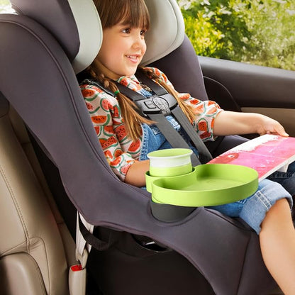 Munchkin Carseat Tray with Miracle 360 Sippy Cup for Toddlers 1-3 - Travel & Road Trip Accessory for Kids, Mess-Free Snacking and Spill Proof Drinking in The Car, Green