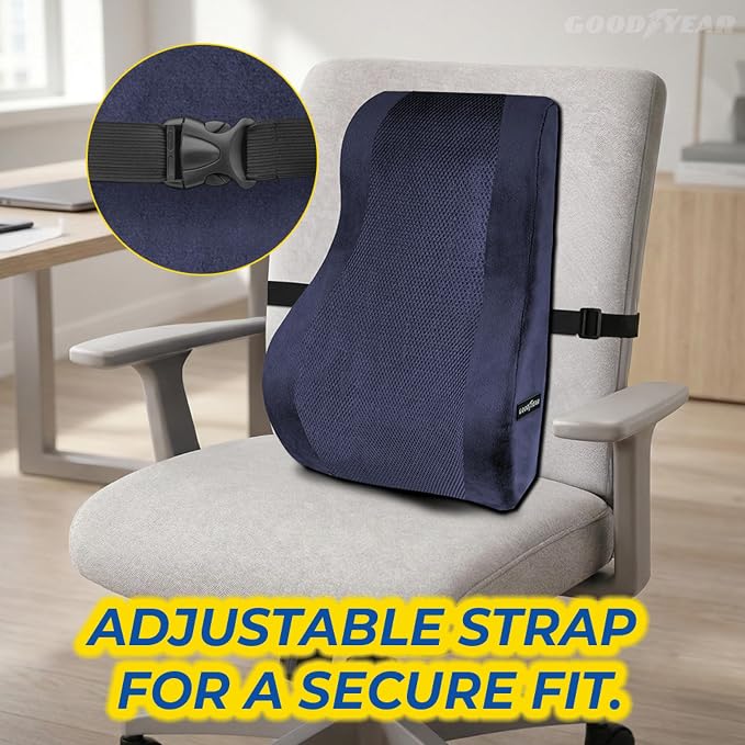 Ergonomic Lumbar Support Pillow for Office Chair and Car Seat - Memory Foam Back Support Lumbar Pillow, Premium Cushion Chair Support for Lower Back Pain Relief and Versatile Use - Black (Blue)