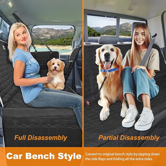 Reliadura Dog Car Seat Cover for Trucks, Waterproof Back Seat Hammock with Mesh Window and Side Flaps, Rear Protector for Ford F150 Ram 1500 Silverado Sierra