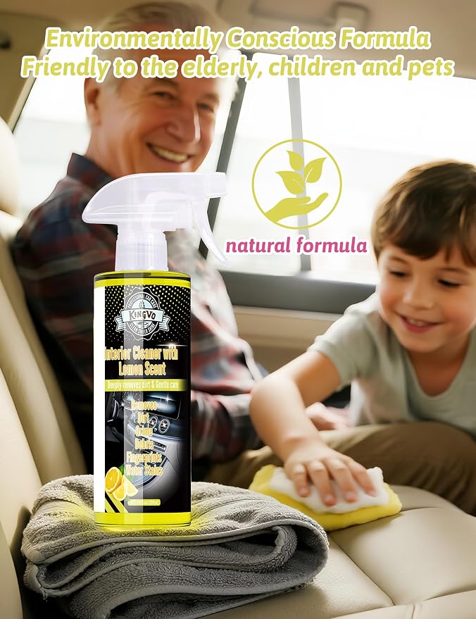 Kingvo Car Interior Cleaner, Interior Cleaner Carpet Dashboard Vinyl Sofa Leather Shiny Car Stuff Detailing Kit Cleaning Supplies,Lemon Scent