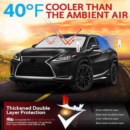 KAYZT Windshield Sun Shade for 2016-2022 Lexus RX Foldable Sunshade Front Window Custom Fit Car Accessories