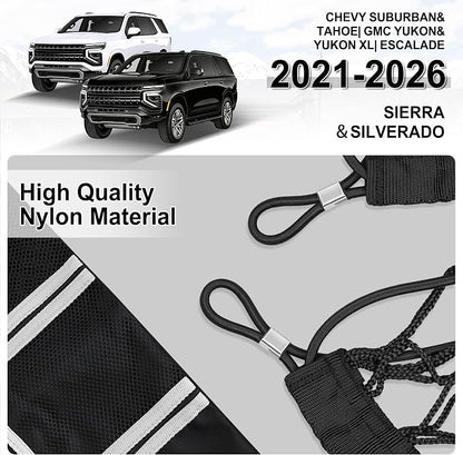 Amiss Truck Bed Cargo Net with Side Organizer, Fits for 2021-2026 Chevy Suburban&Tahoe|GMC Yukon&Yukon XL| Escalade, Portable Storage for Pickup Cargo and Heavy Duty Hook, Car Exterior Accessories