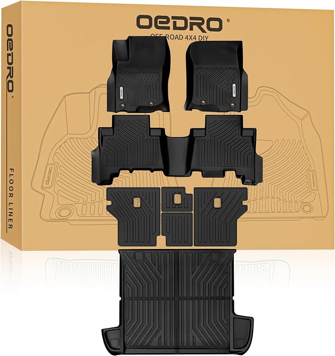 OEDRO Floor Mats Cargo Liner Fit for 2013-2024 Toyota 4Runner 5-Seater, Custom Fit TPE All Weather Floor Liners Trunk Mat with Backrest Mat for 4Runner Accessories, Car Mat Full Set, Black