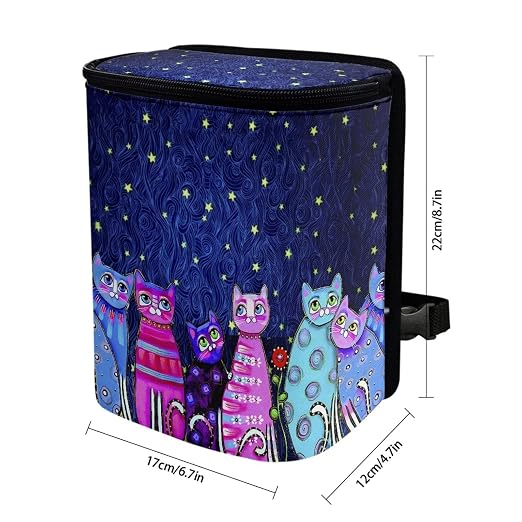 Talayituse Galaxy Cat Print Car Trash Can with Lid, Leak Proof Auto Trash Bag Hanging Vehicle Garbage Can Multipurpose Storage Container for Back Seat Road Trip