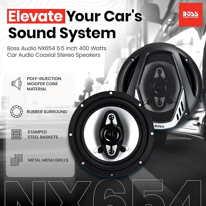 BOSS Audio Systems 6.5 Inch 400 Watt 4 Way 4 Ohm Full Range Car Audio Coaxial Stereo Speakers with Mylar Dome Tweeters, 2 Pairs