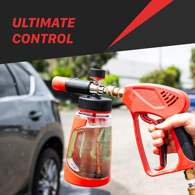 Maxshine Foam Cannon V2 | 1L Bottle with 1/4” Quick Disconnect & Brass Fittings | Adjustable Spray Pattern for Thick Clinging Foam | Professional Car Wash Pre-Soak & Auto Detailing Tool