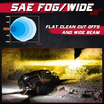 OFFROADTOWN Fog Lights 3'' SAE Yellow LED Pods DOT Approved Driving Lights Cut-Off Beam Amber Square LED Cubes Work Light for Truck Pickup SUV Car Motorcycle