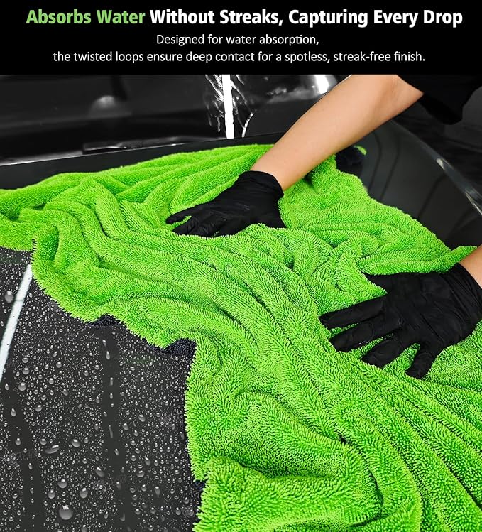 YeewayVeh 'Agile Giant' Car Drying Towel, 28x36 Inch Quick Car Wash Drying Towels, 1400 GSM Super Absorbent, Double Sided Microfiber Towels for Cars Effortless & Scratch-Free Detailing, Green