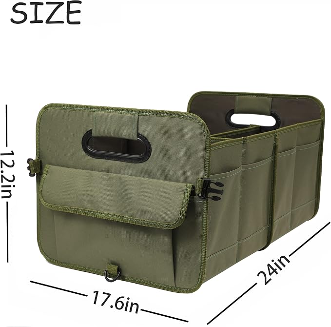 AOKJOY Car Trunk Organizer, Green, Foldable, Non-slip, Adjustable, Multiple Compartments, 600D Oxford Cloth Material