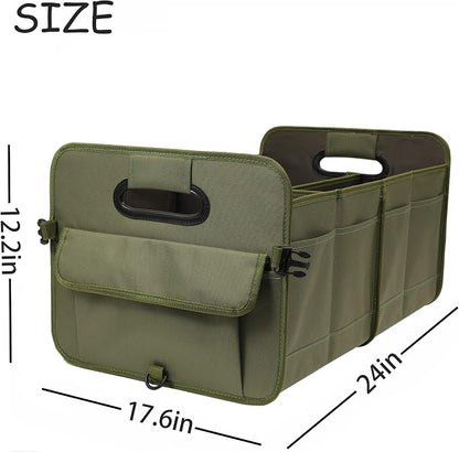 AOKJOY Car Trunk Organizer, Green, Foldable, Non-slip, Adjustable, Multiple Compartments, 600D Oxford Cloth Material