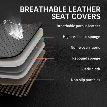 Black White Car Seat Covers Front Seats, Luxury Leather Automotive Seat Covers with Lumbar Support, White Car Inner Accessories Seat Protector Universal Fit for Most Cars Trucks Pick-ups SUVs