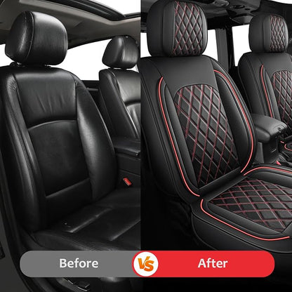 MIROZO Tacoma Front Seat Covers, Leather Car Seat Covers Waterproof Truck Seat Covers Fit for 2016-2023 Toyota Tacoma Crew Cab,Automotive Seat Protector Tacoma Accessories (Black and Red,2PCS Front)