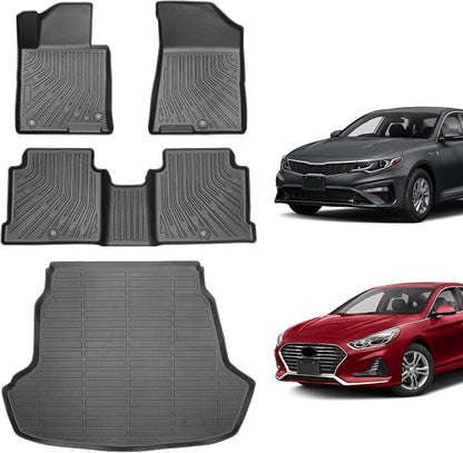 Floor Mats for Hyundai Sonata 2015-2019 & Kia Optima 2016-2019, Custom Fit All Weather TPE Liners, Waterproof Anti-Slip Car Mats Accessories, Full Set Odorless Easy-Clean Mats & Cargo Liners