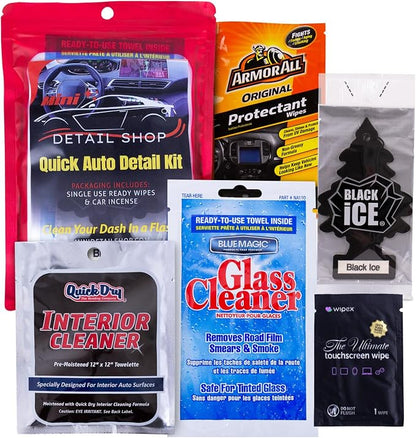 Car Dashboard Cleaning Kit | Interior Car Detailing Kit Includes Dashboard Cleaning Wipes, Dashboard Protectant Wipes, Electronic Screen Wipes, Glass Wipes, & Black Ice Air Freshener