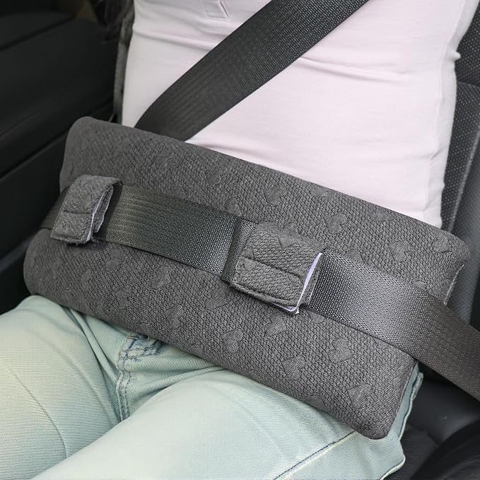 Seat Belt Pillow Post-Surgery – with Ice/Hot Pocket for C-Section, for Chest/Heart Travel, Grey